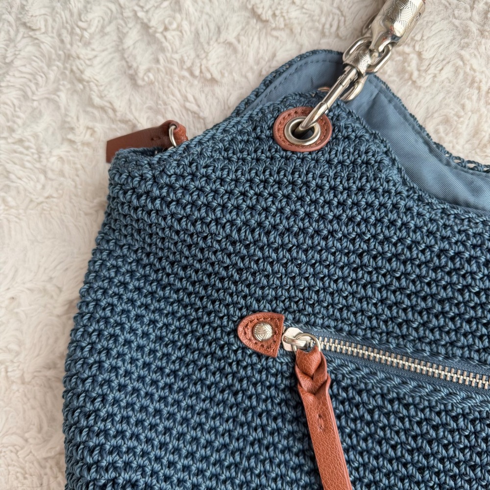 The Sak Indio Crochet Shoulder Bag Indigo Blue Braided Strap Hobo Purse Handbag - Picture 10 of 17